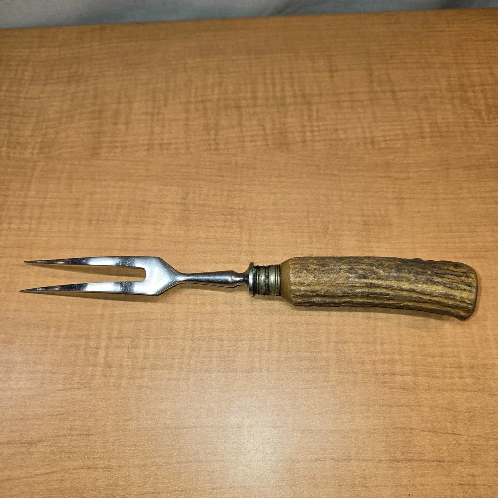 Vintage Stag Antler Handle Meat Carving Serving Fork 11